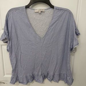 Loft Flutter Sleeve striped blue top size medium